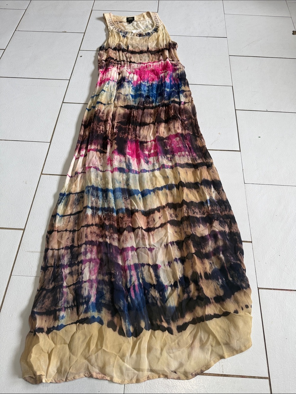bobeau Multicolor Tie-Dye Maxi‎ Skirt - Cream, Brown, Blue, Pink CAJA # 1 F